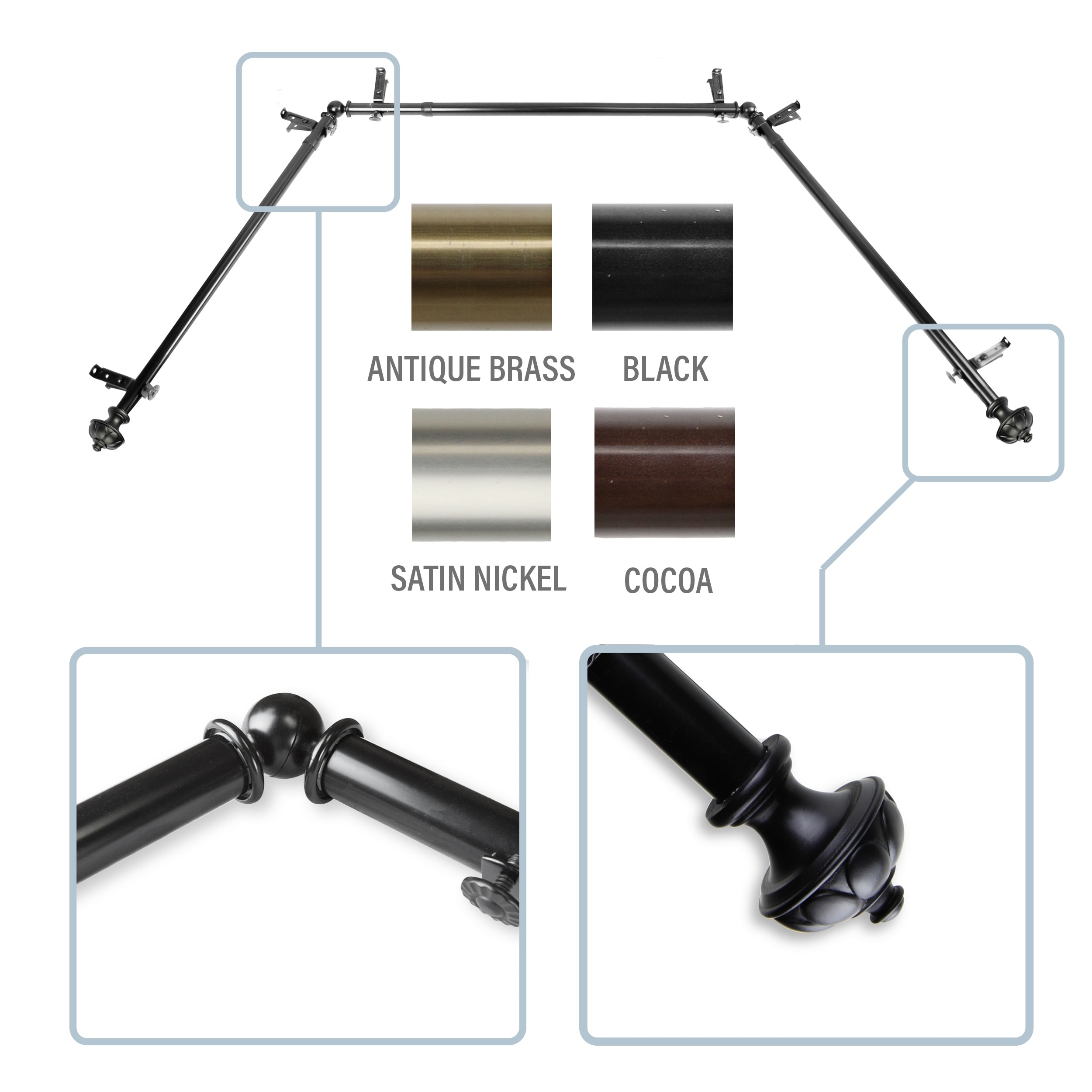 InStyleDesign Noah 13/16" Bay curtain rod 20"-36", 38"-72"
