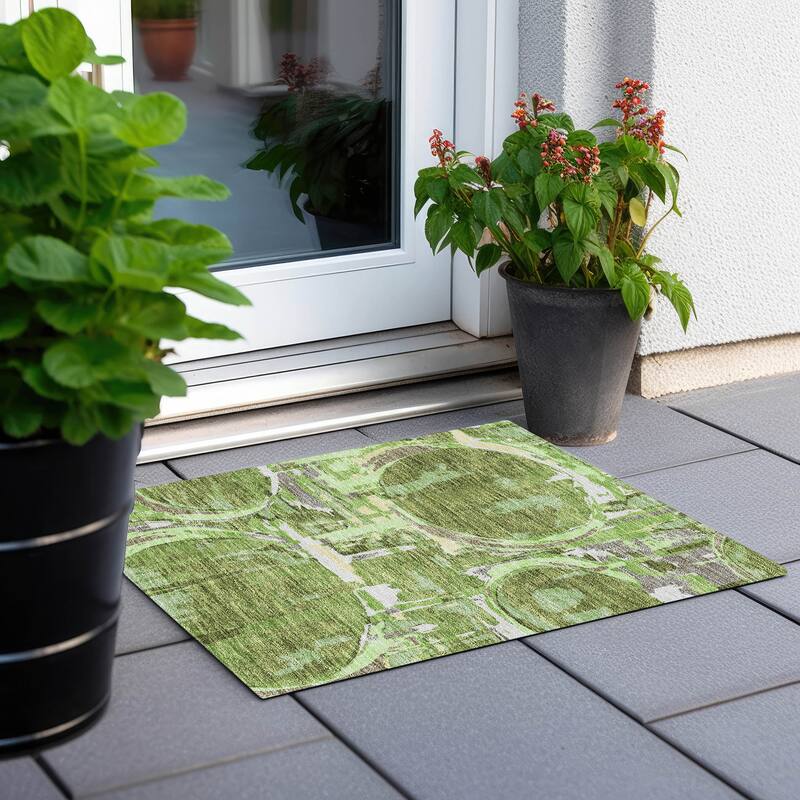 Machine Washable Indoor/ Outdoor Chantille Contemporary Rug - Green - 1'8" x 2'6"