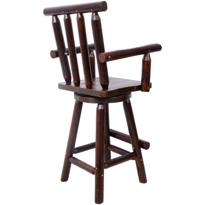 Rustic Bar Stool - Fir Wood Construction, Chair with Footrest,Wide Armrest, Rustic Kitchen Stool, Tall Bistro Chair