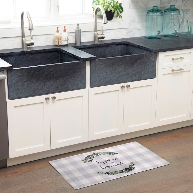 SoHome Cozy Living Happy is Homemade Buffalo Check Anti-Fatigue Kitchen Mat, Grey/Green