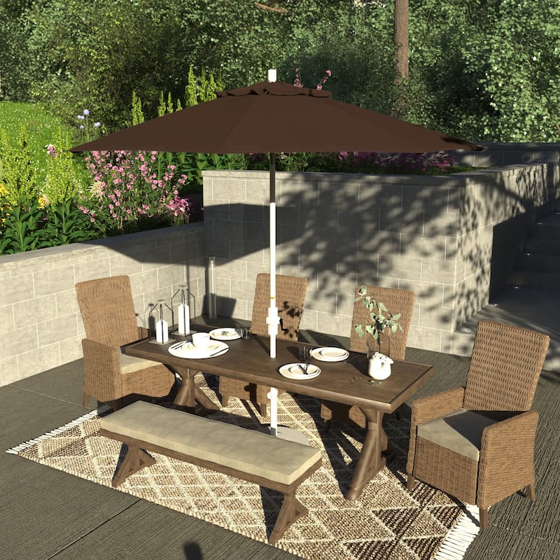 California Umbrella 9' Rd.Crank Lift, Collar Tilt, Aluminum Pole, Fiberglass Rib Patio Umbrella, White Finish, Sunbrella Fabric - Bay Brown