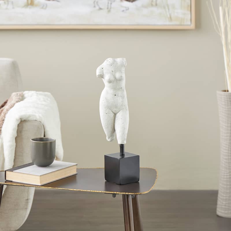Cream Polystone People Decorative Sculpture with Black Square Base - Cream