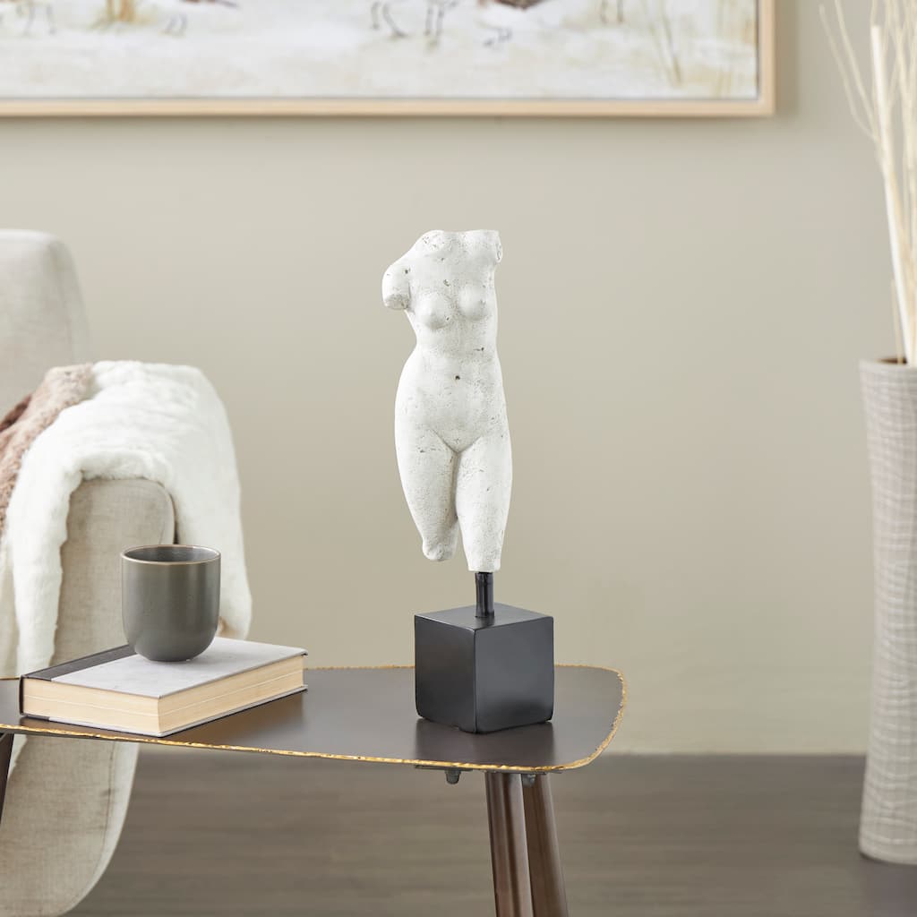 Cream Polystone People Decorative Sculpture with Black Square Base
