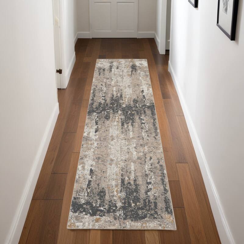 Jotis Power Loomed Abstract Modern Area Rug By HomeRoots - 90' X '26' X '0.38 - 90' X '26' X '0.38 - Black - Runner