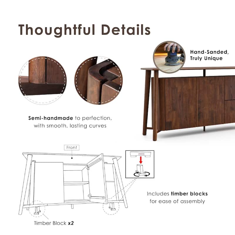 Furniture of America Abigail VI Mid-Century Modern Walnut Solid Wood Dining Server with Drawers and Shelves