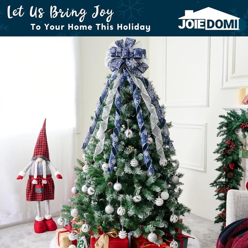 45 Inch Christmas Tree Topper Bow, Green Red White Ribbon Bow with Stripes and Dots, Large Gift Bow for Xmas Tree Topper