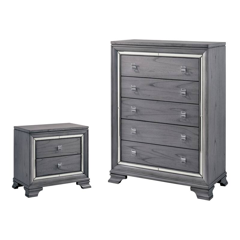 Furniture of America Taia Contemporary Grey 2-Piece Nightstand and Chest Set
