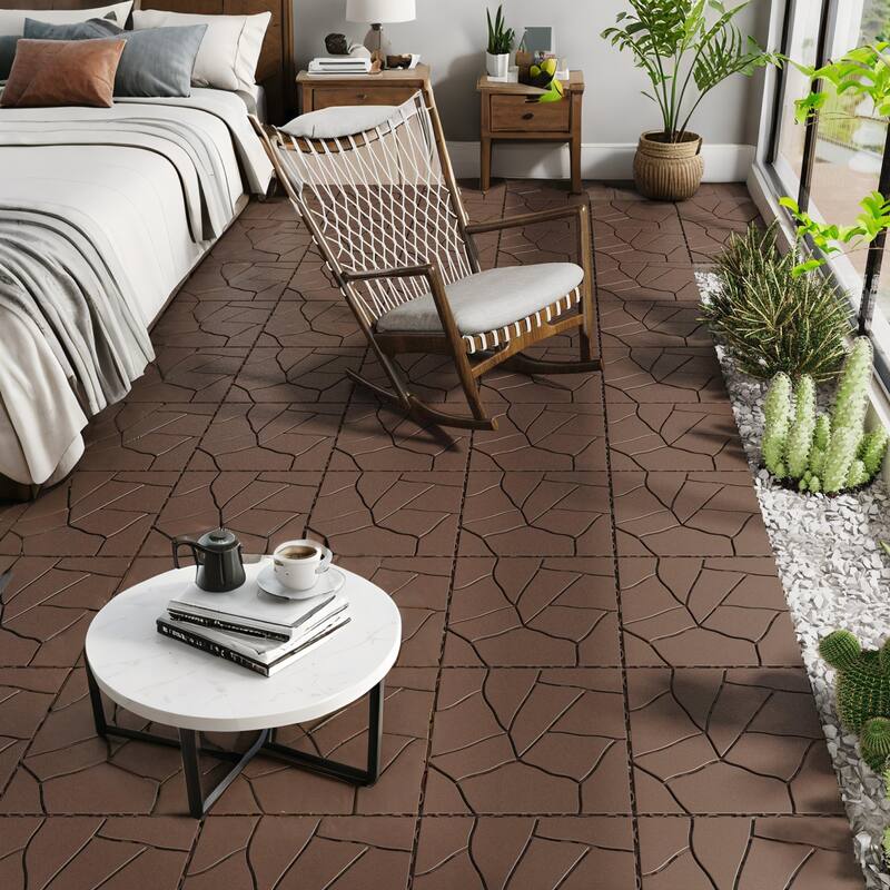 44 Pieces Interlocking Wood-Plastic Deck Tiles 11.8"x11.8" for Patio Balcony and Outdoor Flooring