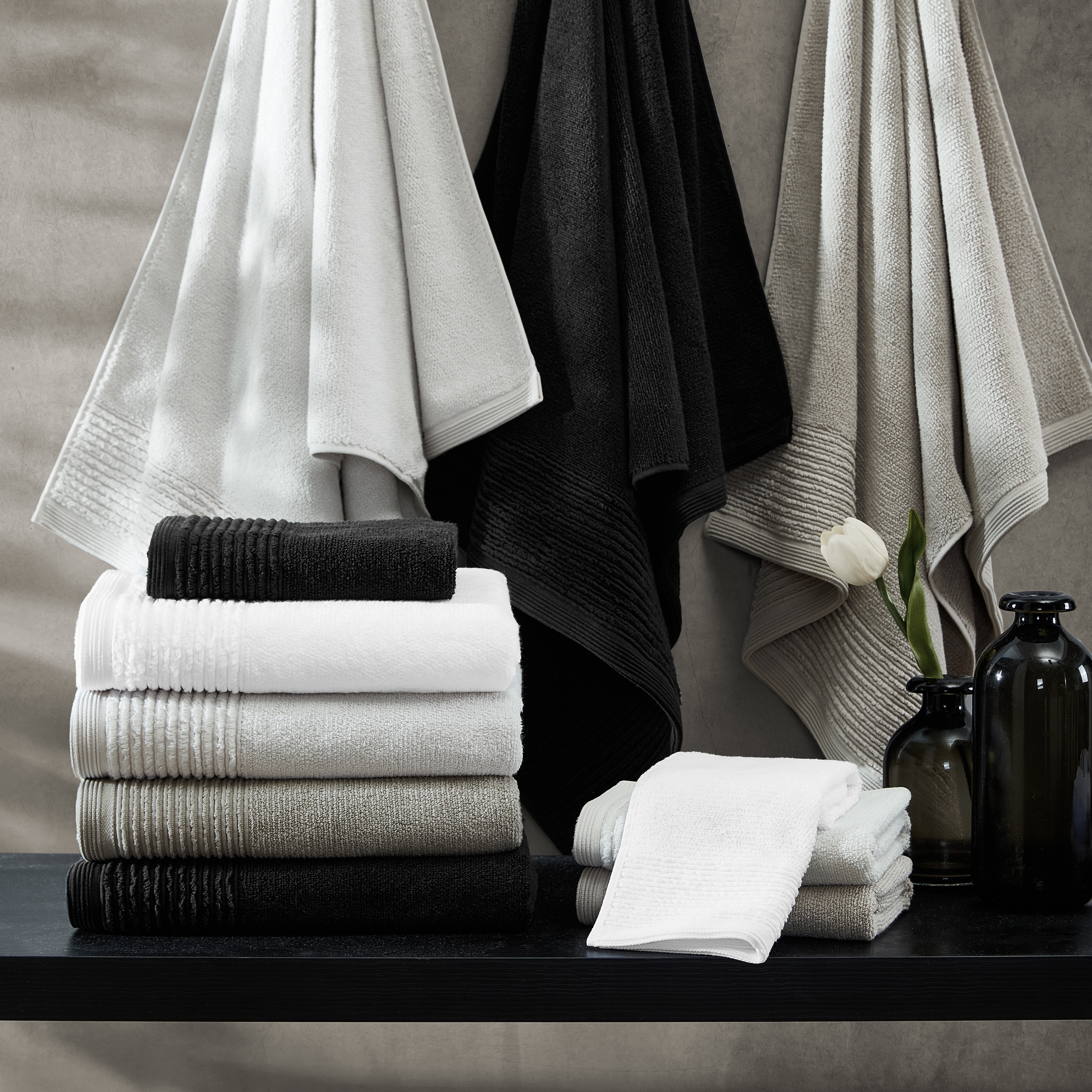 Vera Wang Sculpted Pleat Solid Cotton Multi Size Towel Set - On