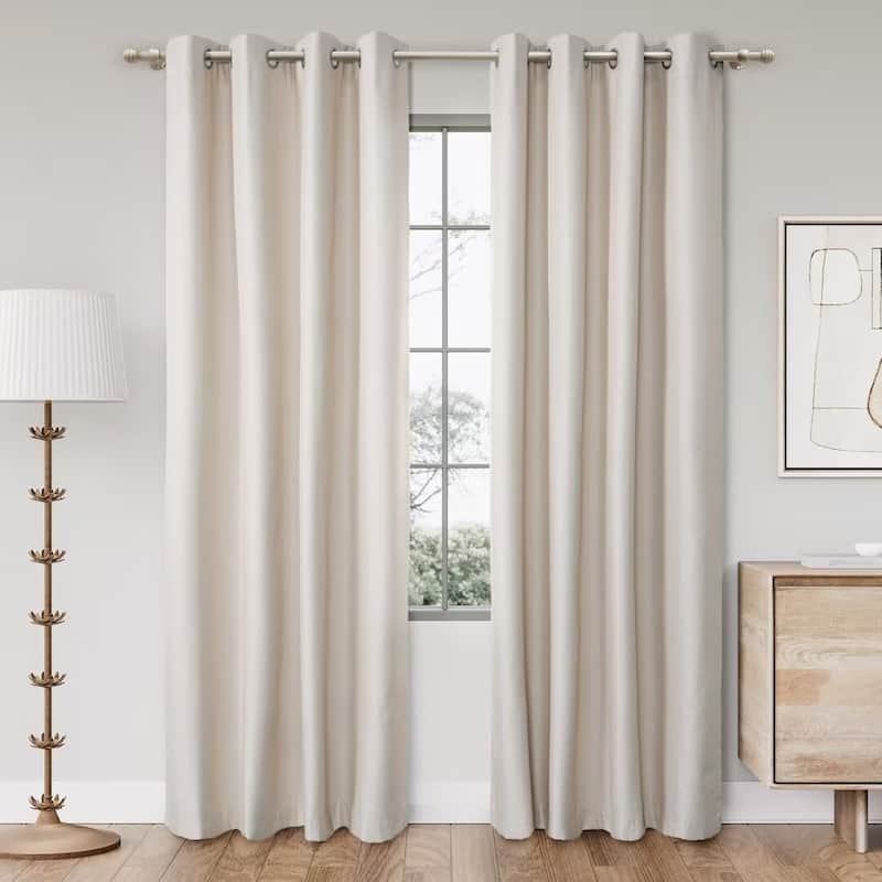 Textured Grid 100% Blackout Grommet Curtain Pair(2 Panels)