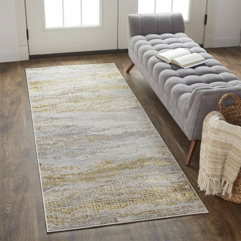 Tripoli R3735 Abstract Modern Area Rug - 2'10" x 7'10" - Gold/Gray/Ivory