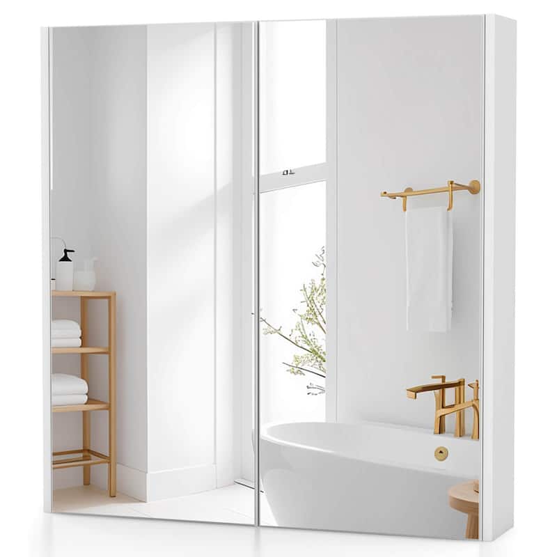 Costway 24.5" x 42.5" Bathroom Wall Cabinet with Double Mirrored Doors