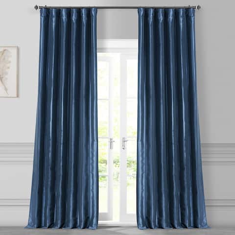 Exclusive Fabrics Solid Faux Silk Taffeta Navy Blue Curtain Panel