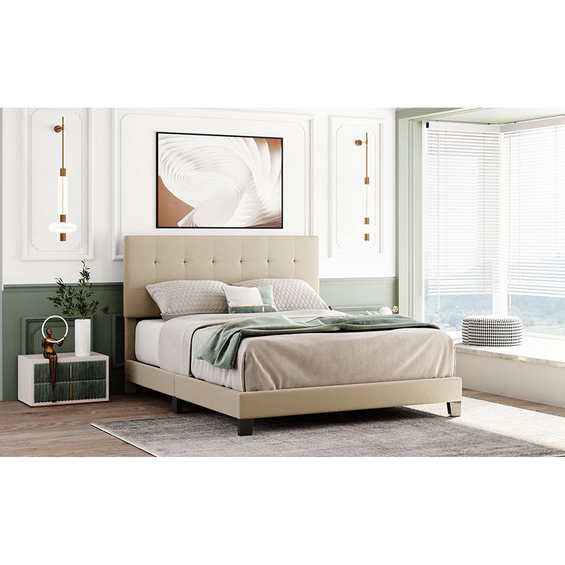 Petersen solid wood tufted hot sale low profile platform bed