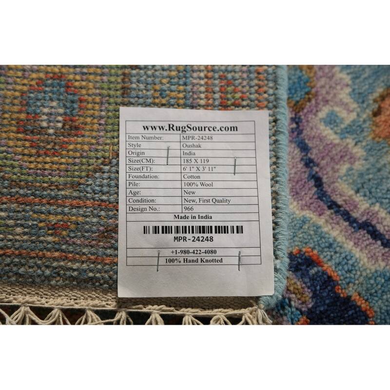 Blue Floral Oushak Oriental Rug Hand-Knotted Wool Carpet - 3'11"x 6'1"