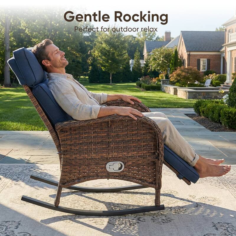 Pocassy Versatile Outdoor Recliner Rocker Chair with Table Set