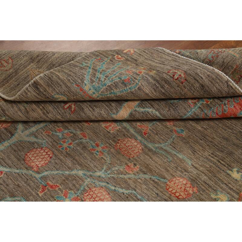 Hand Knotted Oriental 100% Wool Carpet Transitional Floral Brown Oushak Area Rug - 8' 11'' X 6' 1''