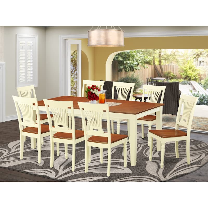 East West Furniture 9 Piece Dining Table Set- a Rectangle Dining Room Table and 8 Wooden Seat Chairs, Finish Options) - QUPL9-WHI-W
