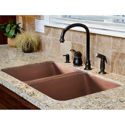 Rivera Copper 32" Double Bowl Undermount Kitchen Sink