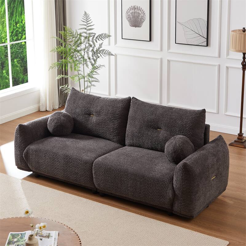2 Piece Lamb's wool Loveseat Set with 2 Cushions and 2 Ball Pillows