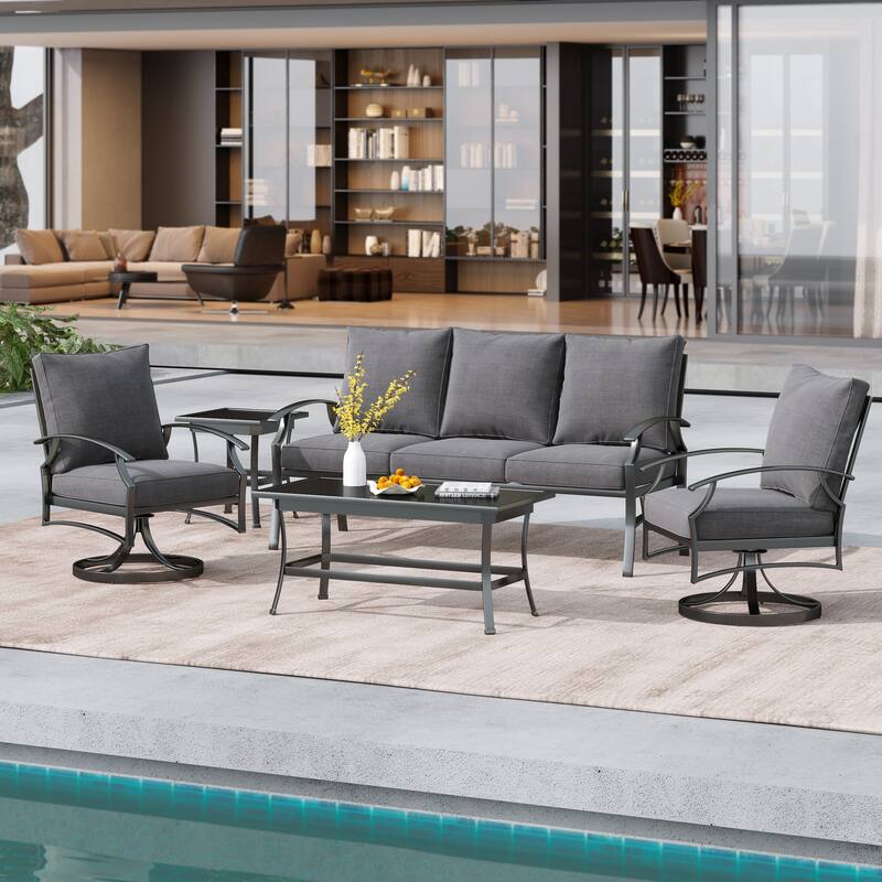 Uixe Metal 5 - Person Patio Conversation Set with Swivel Lounge Chairs - Grey