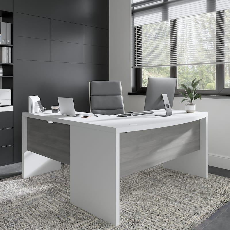 Echo L Shaped Bow Front Desk by Bush Business Furniture - Pure White/Modern Gray