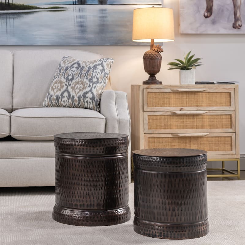 Preston Set of 2 Bronze Outdoor Stools - L) 16 x 16 x 18 S) 14.5 x 14.5 x 15.5