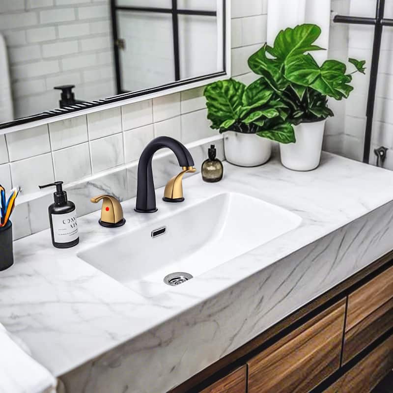 WOWOW Gooseneck 8 in. Widespread Double Handle Bathroom Faucet