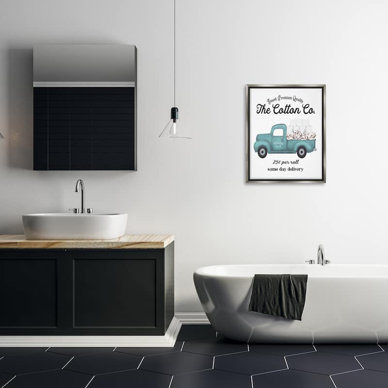 Stupell Toilet Paper Cotton Co Delivery Truck Bathroom Word Design Floater Frame - Blue