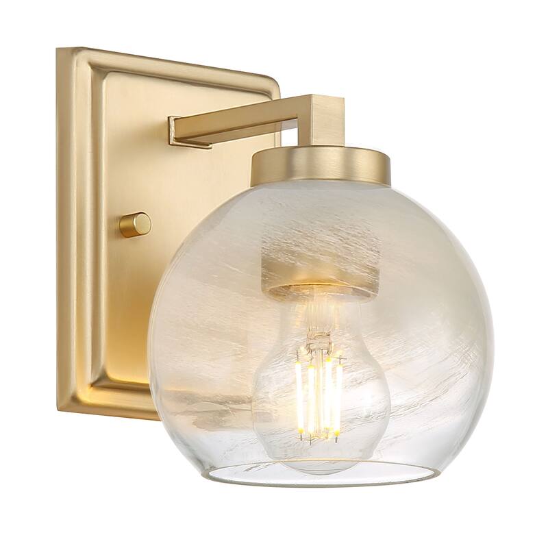 Yep by Golden Lighting Elliott 1-light Vanity in Brushed Champagne Brass and Clear Alabaster Glass - Gold