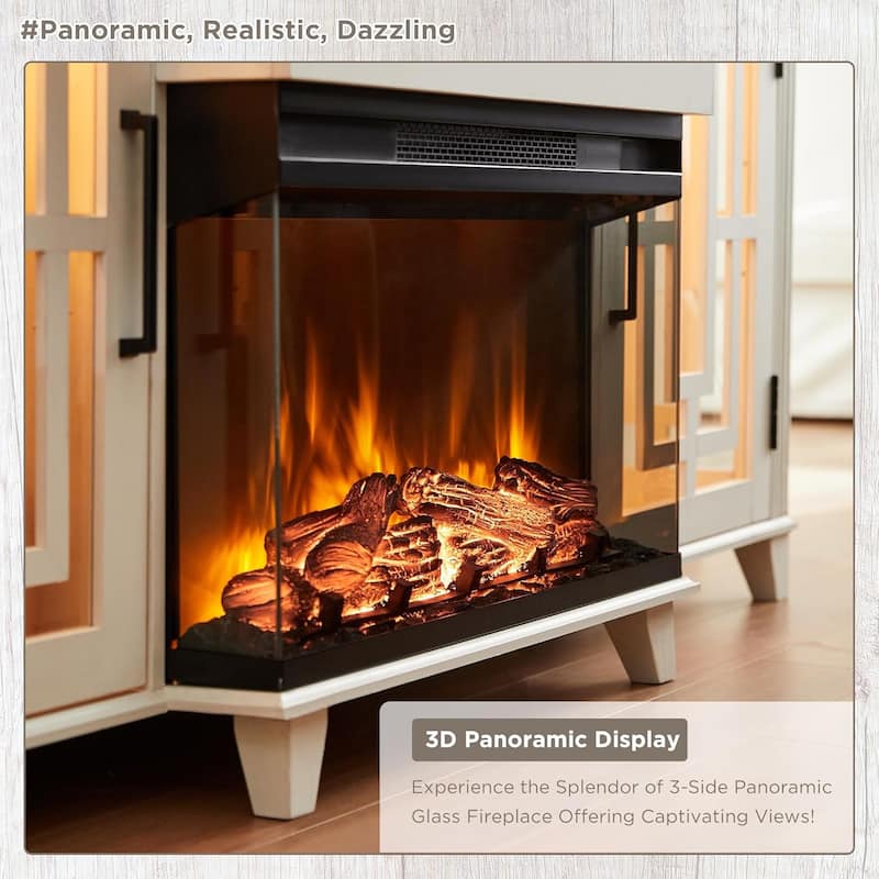 Farmhouse 3-Sided Glass Fireplace TV Stand for 75" TV, Media Console