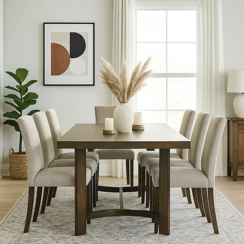 Dining Table with Rectangular Top and Curved Base, Brown
