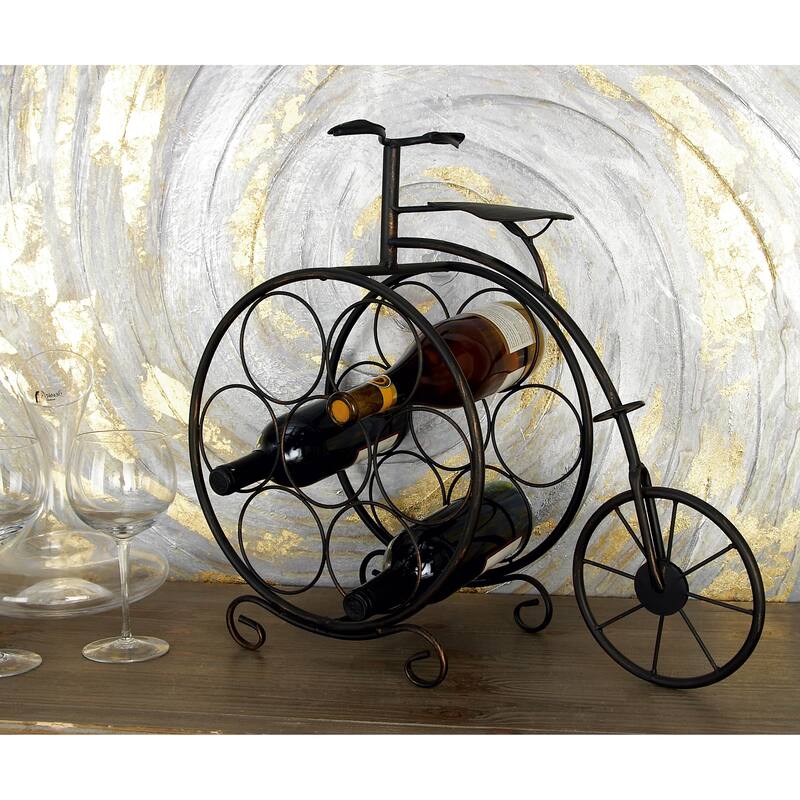 Metal Bike 7 Bottle Wine Rack with Scrollwork - Brass - Roche River Decor - 9"W x 21"L x 19"H