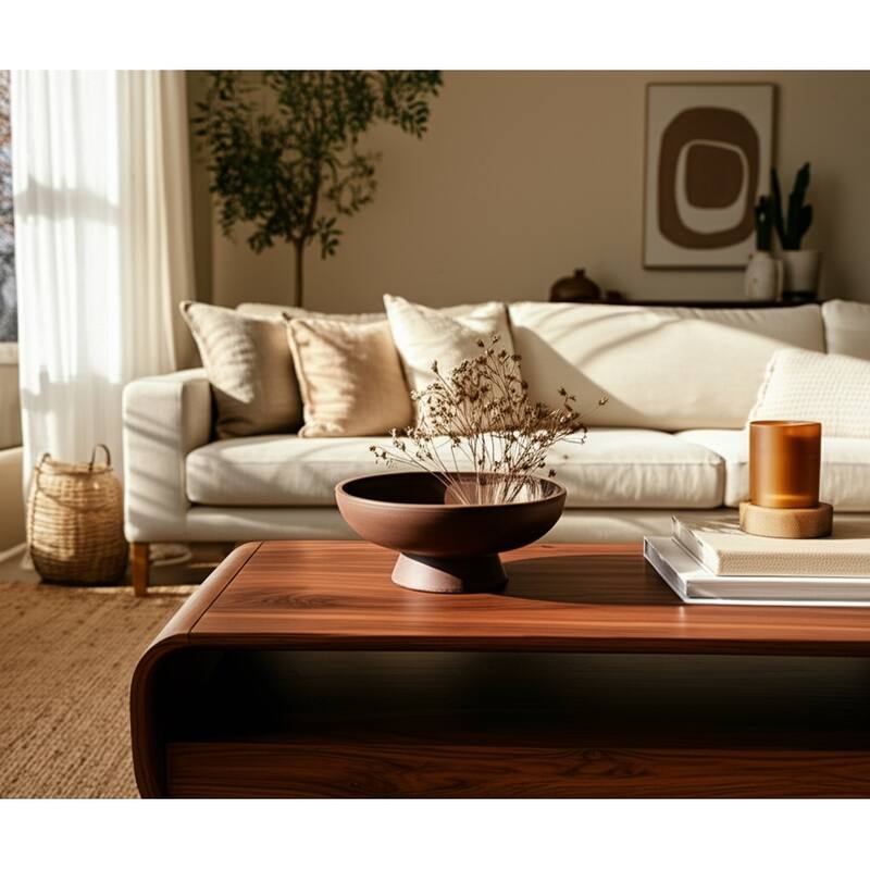 Pottery Terracotta Bowl with Pedestal Base Contemporary Casual Style - Brown - 12" x 12.25" x 5.5"