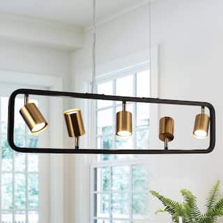 Modern 5-Light Black Gold Metal Linear Chandelier Industrial Island Pendant Lights for Dining Room - 31.5 "