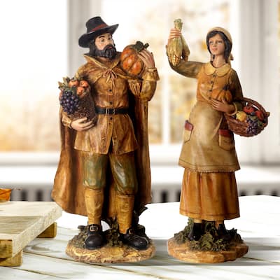 Resin 12.5" Harvest Pilgrims Set of 2 - Multi