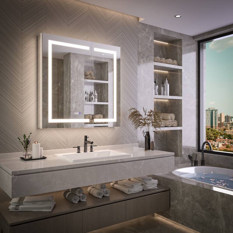 Modland 24"-42W x 36"H LED Medicine Cabinet Mirror with USB Charging,5x Makeup Mirror