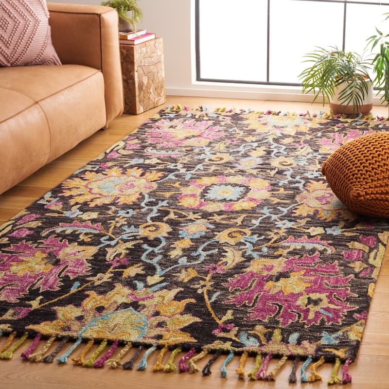 SAFAVIEH Handmade Blossom Veroonika Modern Floral Wool Rug - 8' x 10' - Charcoal/Multi