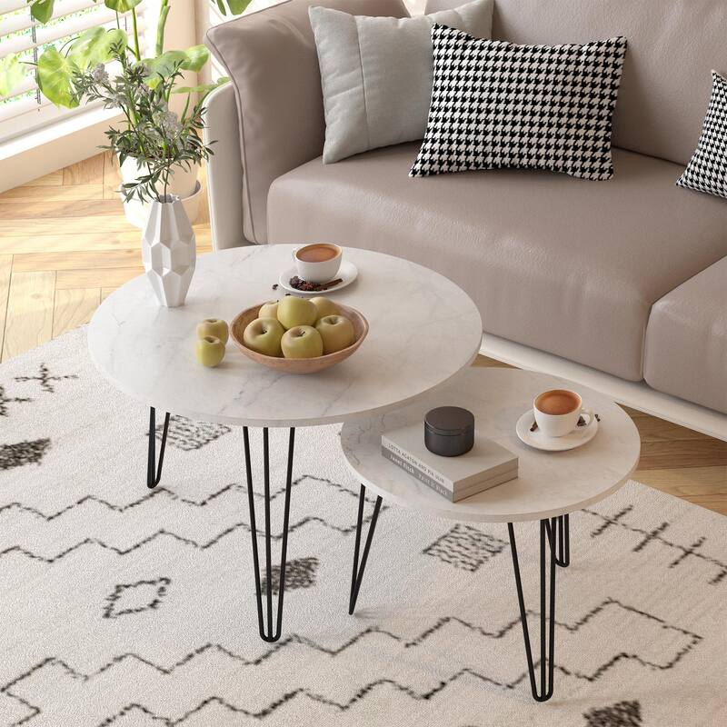 Wood End Table Coffee Table Dining Table Set of 2 with Iron Legs Sofa Table Display Table Office Table for Bedroom