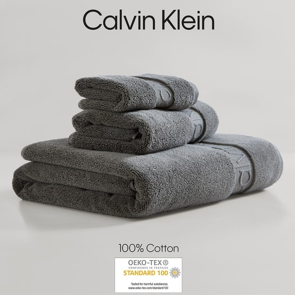 Calvin Klein Iconic Solid Cotton 3 Piece Towel Set - 3 Piece - Grey