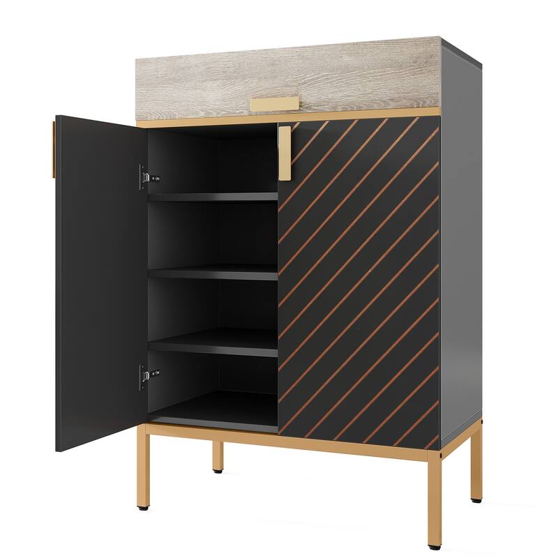 31.49" Grey and Gold Wood 4-Tier Shoe Storage Cabinet