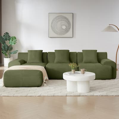 Oversized L-shaped Sectional Sofa with Chasie, 3 Seater Modular Couch with Deep Seat, Wide Armrests, Movable Ottoman and Pillows