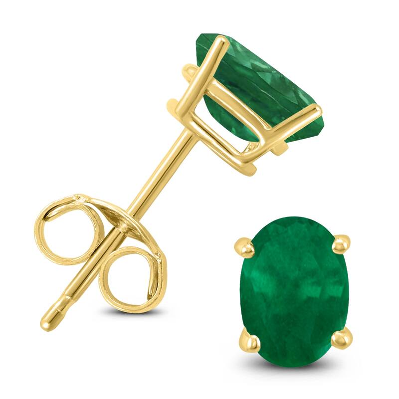 Marquee 14K Yellow Gold 5x3MM Oval Emerald Earrings