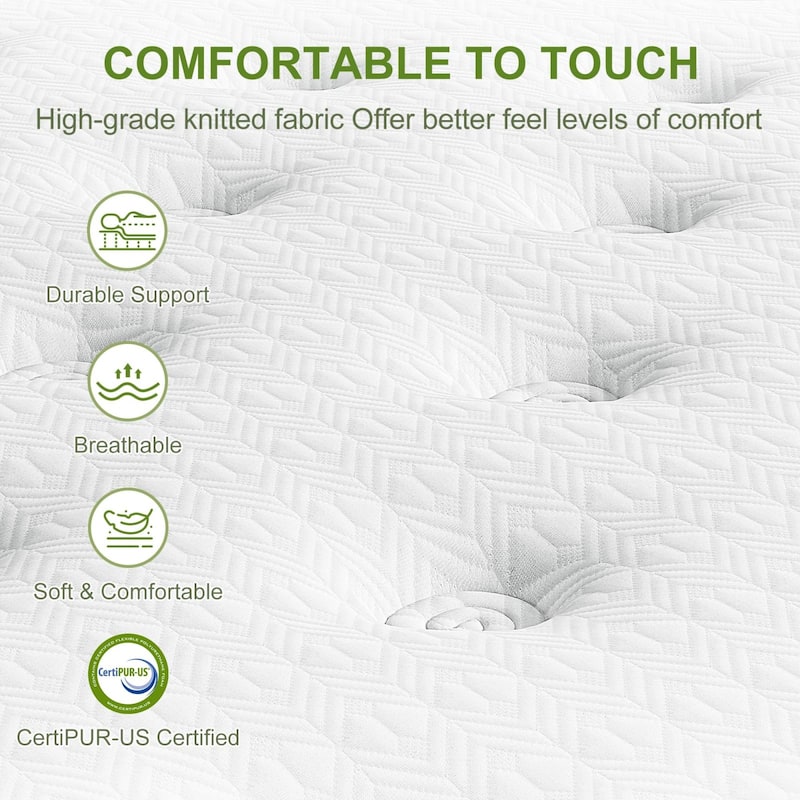 Roomfitters 14 Inch Queen/King Hybrid Mattress, Gel Memory Foam & Pocket Spring Bed for Pressure Relief, Medium Firm, Green