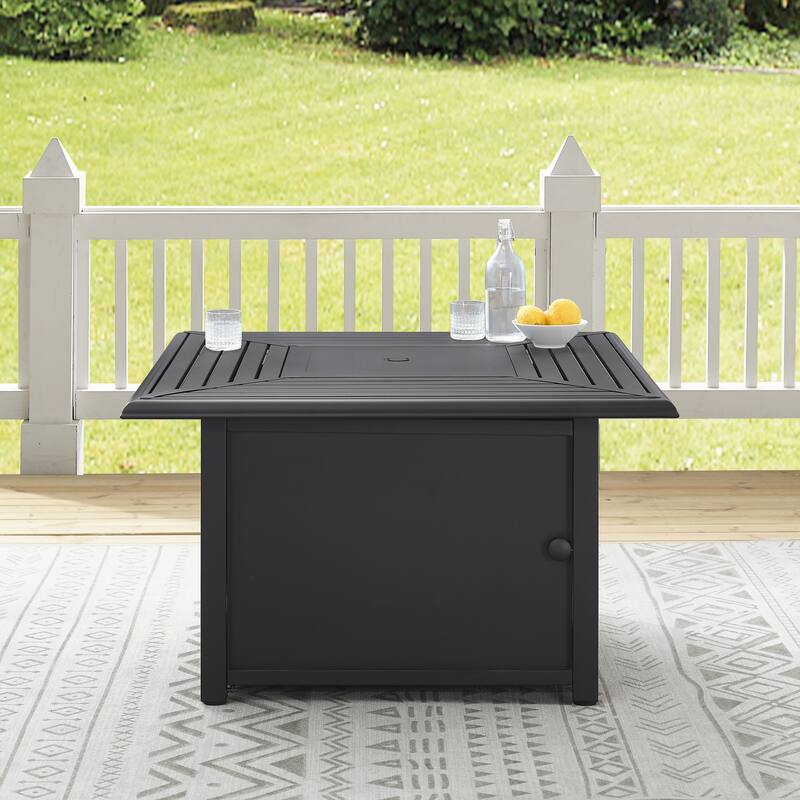 Crosley Dante Transitional Slatted Black Metal Fire Table - 42.88 W x 41.88 D x 25.13 H