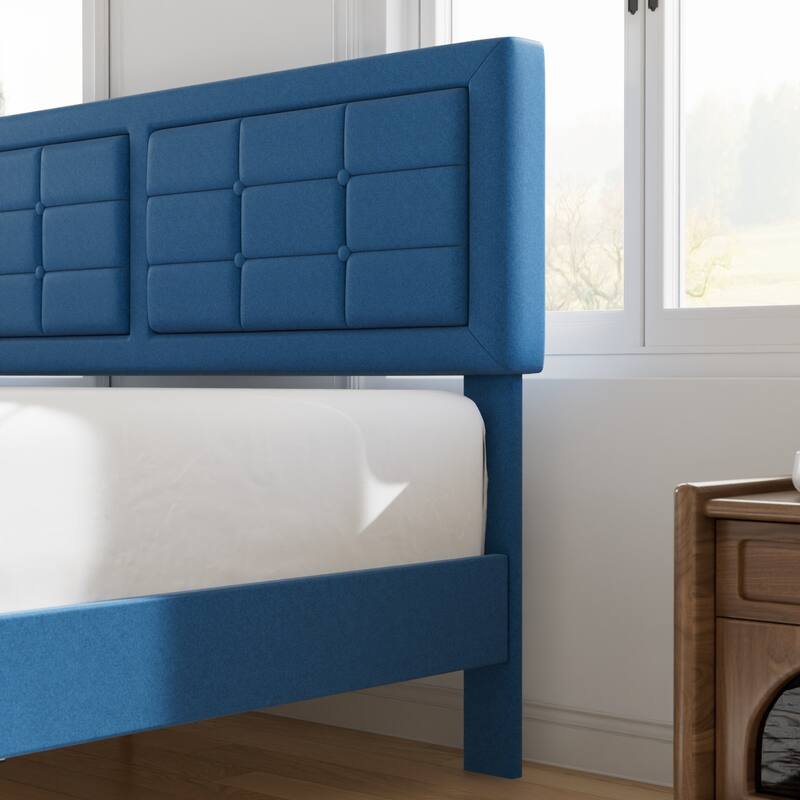VECELO Bed Frame with Adjustable Headboard Upholstered Button Tufted Platform Bedframe with Wood Slats Support