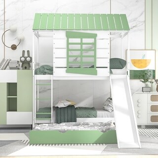 Modern Twin over Twin Size House Bunk Bed with Convertible Slide ...