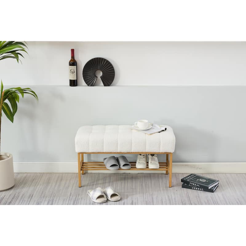 Teddy fabric Upholstered Storage Shoe Bench