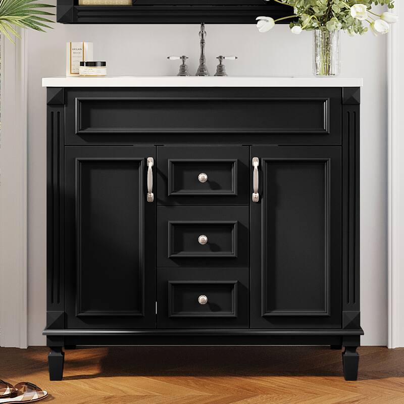 GDFStudio - Carrinford Modern Freestanding Bathroom Vanity with Ceramic Sink and 2 Soft Closing Doors & 2 Drawers