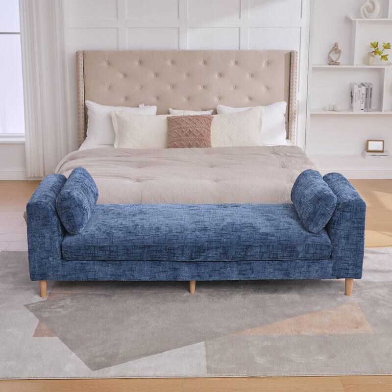 Modern Upholstered End of Bed Bench with Armrests